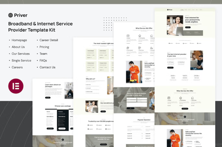 Priver – Broadband and Internet Service Provider Elementor Pro Template Kit