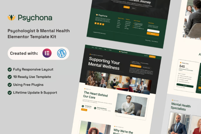 Psychona – Psychologist & Mental Health Elementor Template Kit