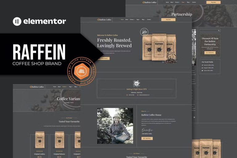 Raffein and Coffee Shop Brand Elementor Template Kit