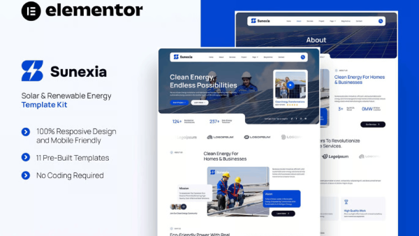 Sunexia – Solar & Renewable Energy Elementor Template Kit