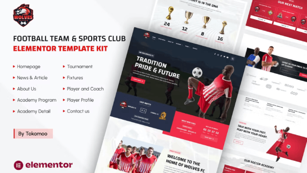 Wolves - Football Team and Sports Club Elementor Template Kit