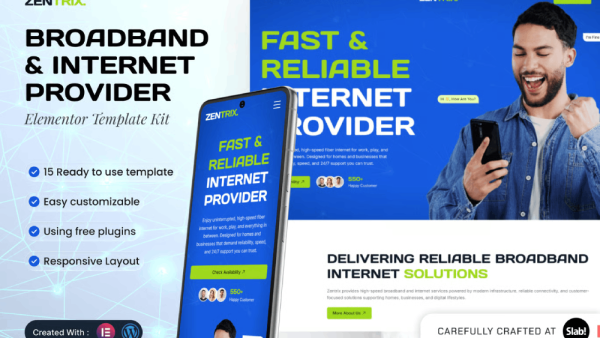 Zentrix – Broadband & Internet Provider Elementor Template Kit