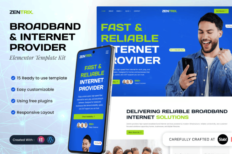 Zentrix – Broadband & Internet Provider Elementor Template Kit