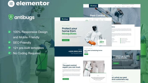 Antibugs and Pest Control Service Elementor Template Kit