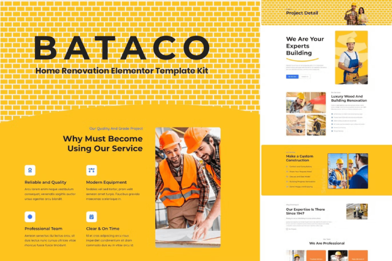 Bataco – Home Renovation and Construction Elementor Template Kit