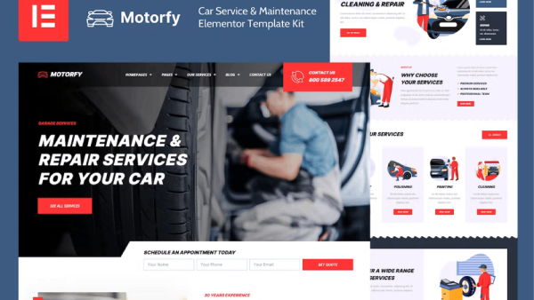 Motorfy – Car Service and Maintenance Elementor Pro Template Kit