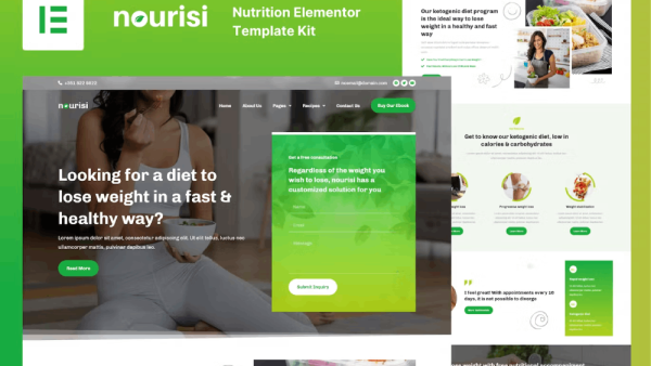 Nourisi and Nutrition Elementor Template Kit