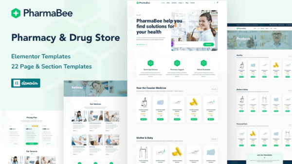 PharmaBee Pharmacy and Drug Store Website Elementor Template Kit