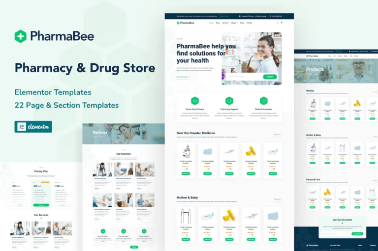 PharmaBee Pharmacy and Drug Store Website Elementor Template Kit