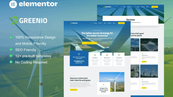 Greenio – Green Energy and Technology Company Elementor Template Kit