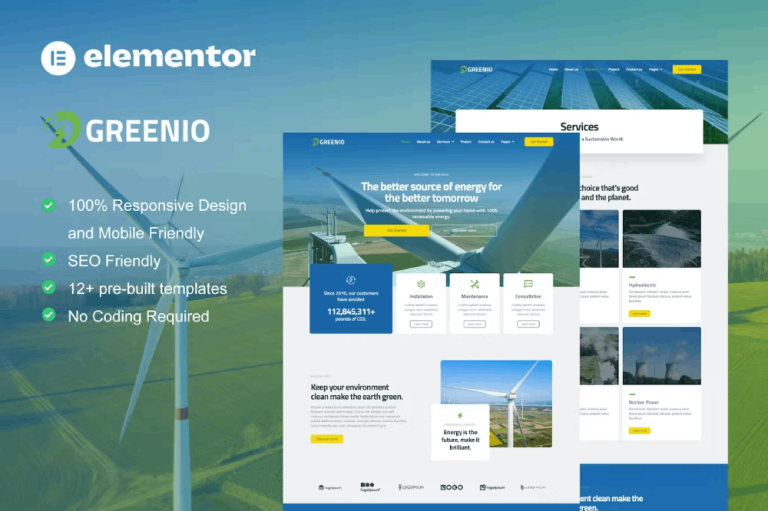 Greenio – Green Energy and Technology Company Elementor Template Kit