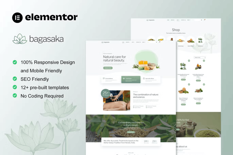 Bagasaka – Ayurveda Treatment and WooCommerce Store Template Kit
