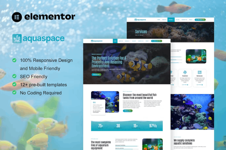 Aquaspace – Fish Aquarium and Aquascape Service Elementor Template Kit