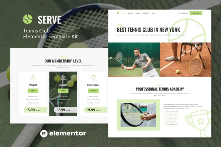 Serve – Tennis School and Sport Club Elementor Template Kit