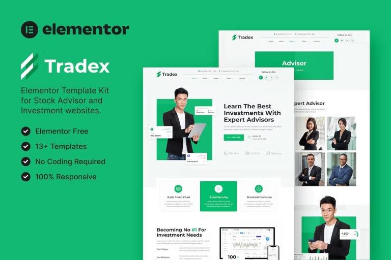 Tradex – Stock Advisor and Investment Elementor Template Kit