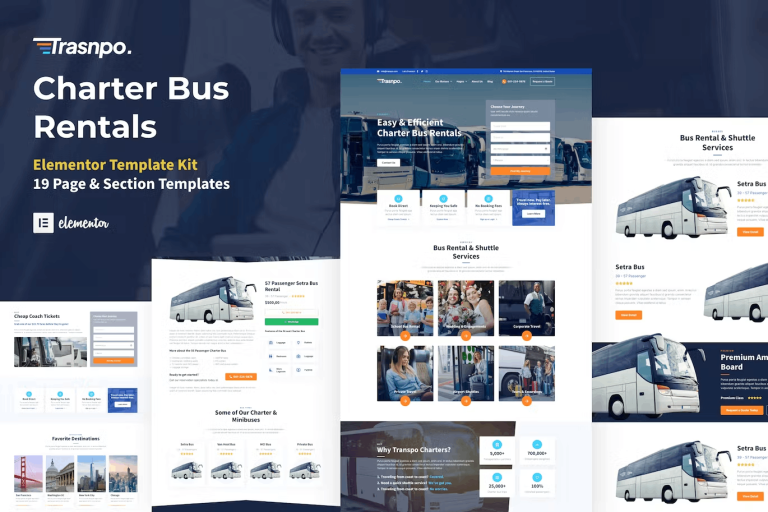 Transpo and Charter Bus Rental Company WordPress Elementor Template Kit