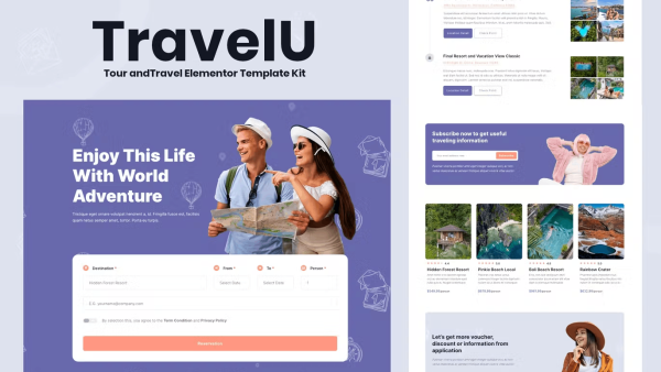 TravelU and Tour and Travel Elementor Template Kit