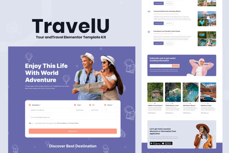 TravelU and Tour and Travel Elementor Template Kit