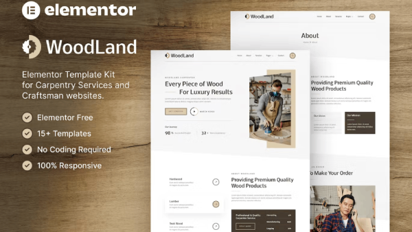 WoodLand – Carpenter and Craftsman Elementor Template Kit
