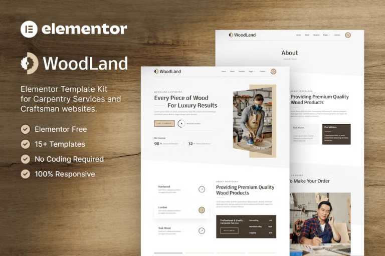 WoodLand – Carpenter and Craftsman Elementor Template Kit